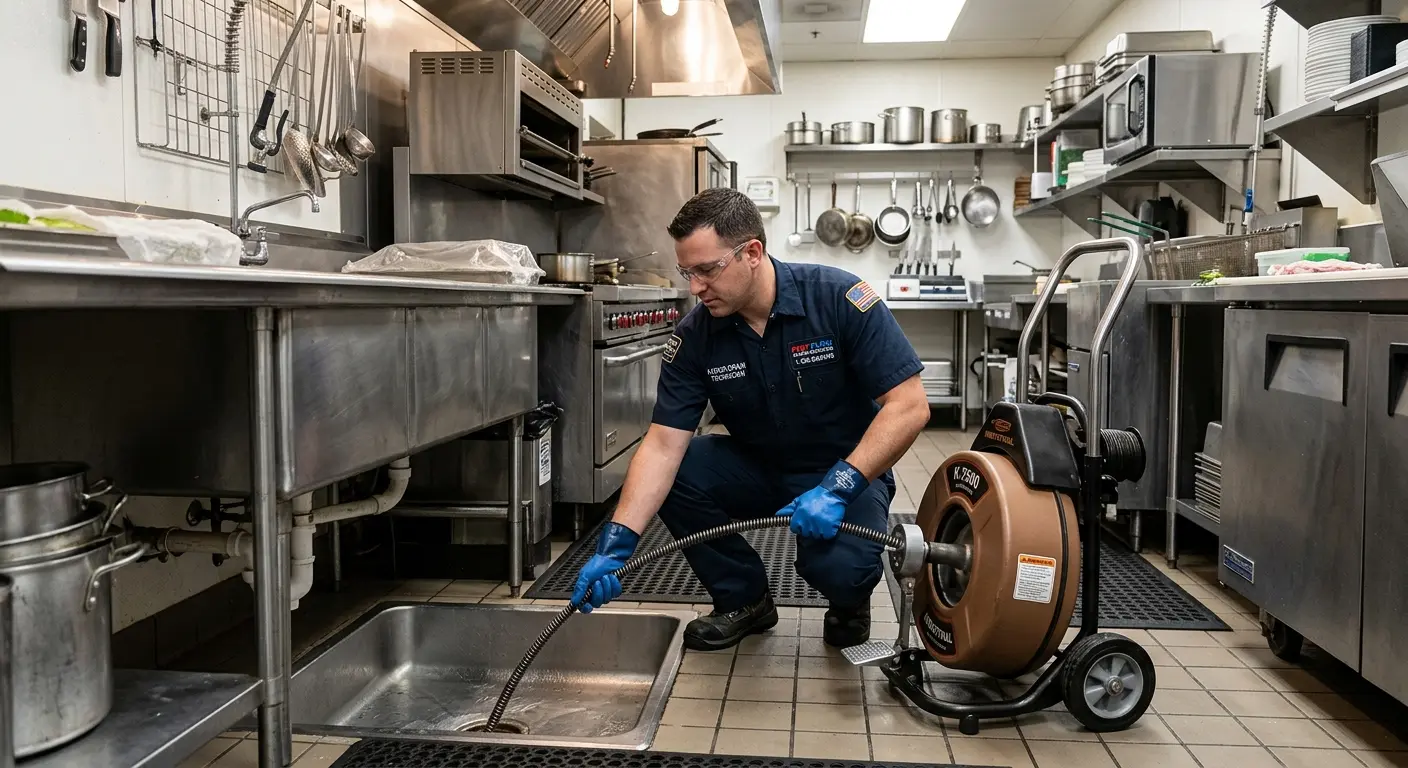 Commercial drain cleaning service in a restaurant kitchen in Zephyrhills South